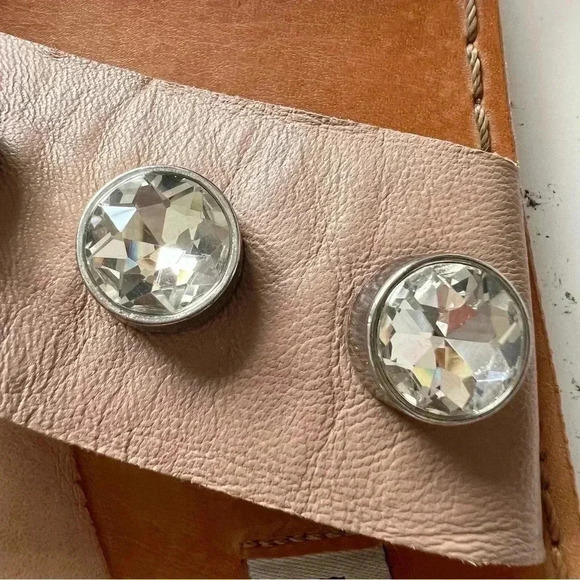 Steve Madden Jessy Rhinestones double strap slip on Leather Tan Sandals… - Picture 3 of 9